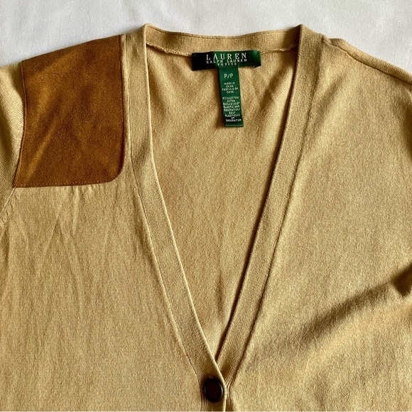 Ralph Lauren Lightweight Camel Cardigan Hunting Shoulder Patch Size Petite. New! - Picture 2 of 7